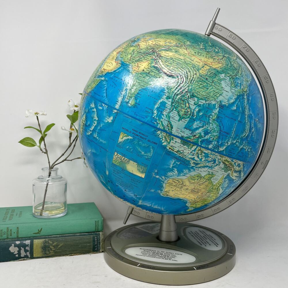 Vintage Globe Rand McNally Bright Physical World Portrait 12"